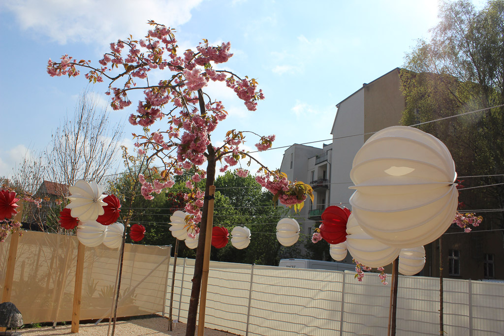 Unser Barlooon in weiß und rot in der Größe S und M bei der Gartenschau in der Havelregion 2015 - Beim Packhof in der Kirschblüte.
