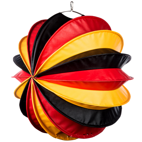 Der wetterfeste outdoor Lampion Barlooon in der schwarz-rot- gelb Sonderausführung als You-Edition in der Größe L - Die Seitenansicht.