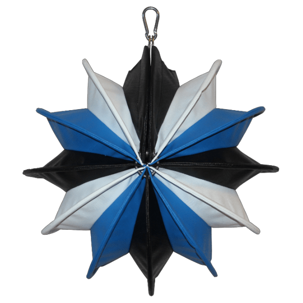 Der wetterfeste Outdoor Lampion Barlooon - You Edition - in blau weiß schwarz in der Größe S - von der Seite.