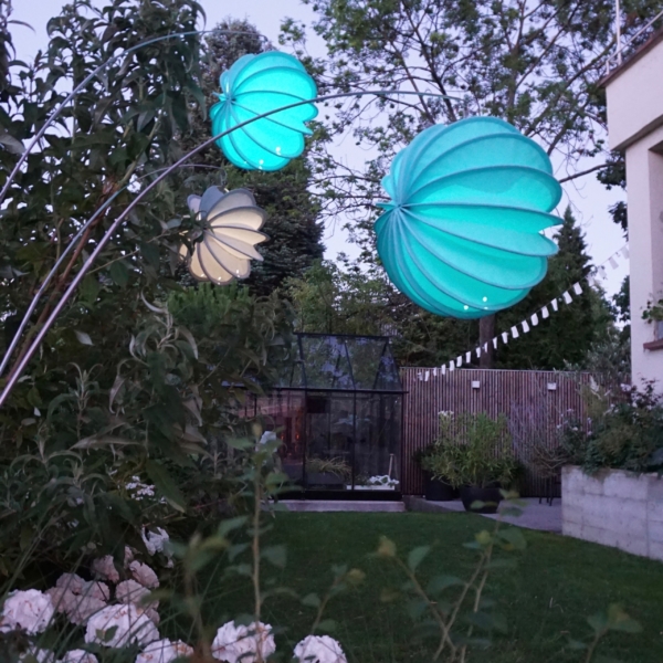 Wetterfester outdoor Lampion Barlooon türkis beleuchtet Groeße S und M