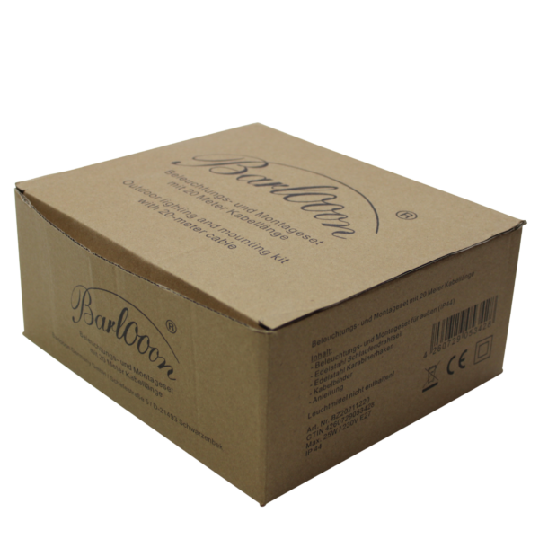 20 Meter Beleuchtungs- und Montageset Barlooon wetterfester Outdoor Lampion Verpackung