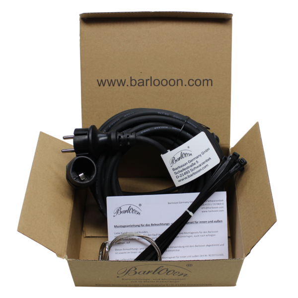 Beleuchtungs und Montageset Barlooon wetterfester Outdoor Lampion Verpackung